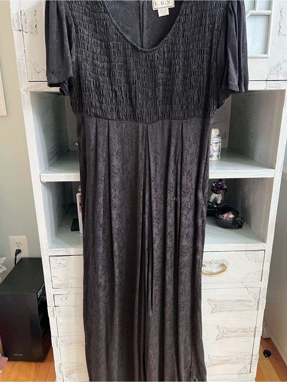 Black Short-Sleeve Smocked Maxi Dress 9-10